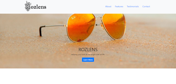 screenshot of the landing page for a fake product website, the product looks like sunglasses